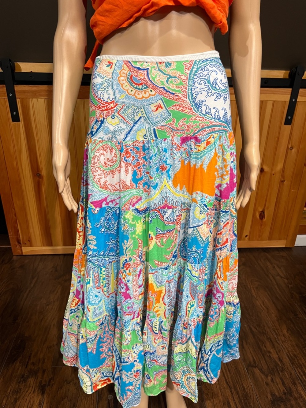 Lauren Ralph Lauren Vibrant Multi-Color Paisley Tiered Maxi Skirt